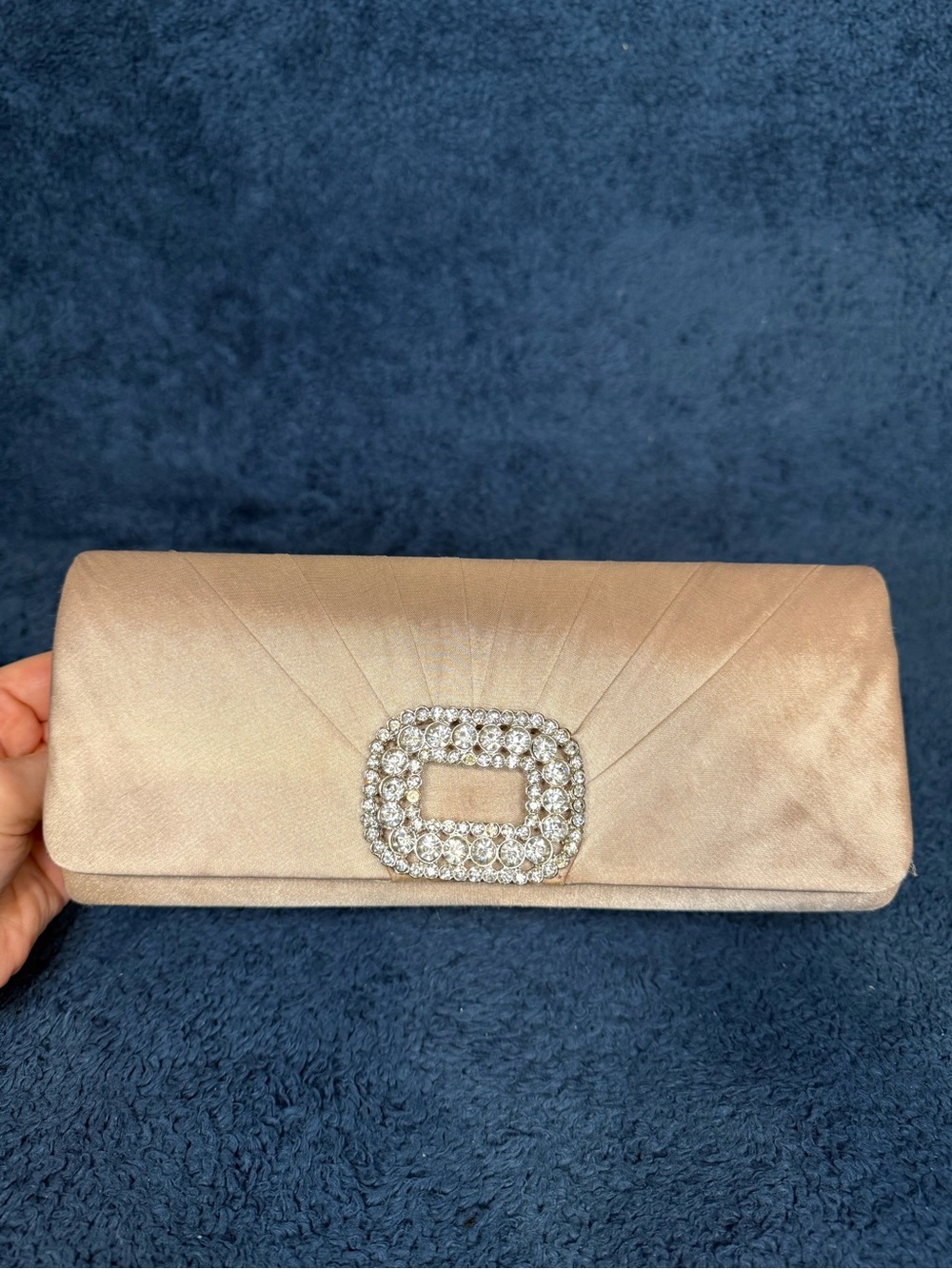 Elegant Crystal-Embellished Satin Clutch - Blush